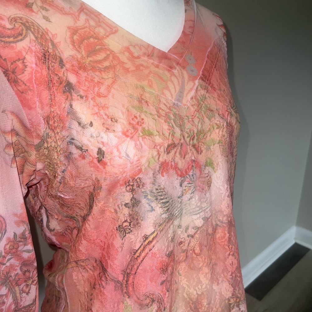 Fairycore Pink and Cream Paisley Blouse - Picture 3 of 5